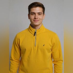 Nautica K73172 Men’s 1/4 Zip Fleece Yellow Sweatshirt Long Sleeves Sz L
